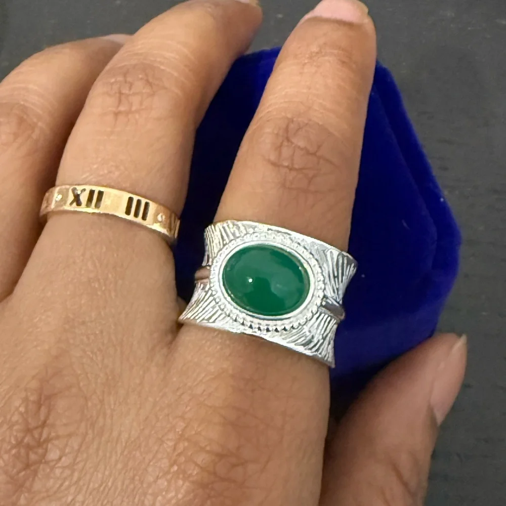 925 Sterling Silver Jade Band Ring #E22-4550